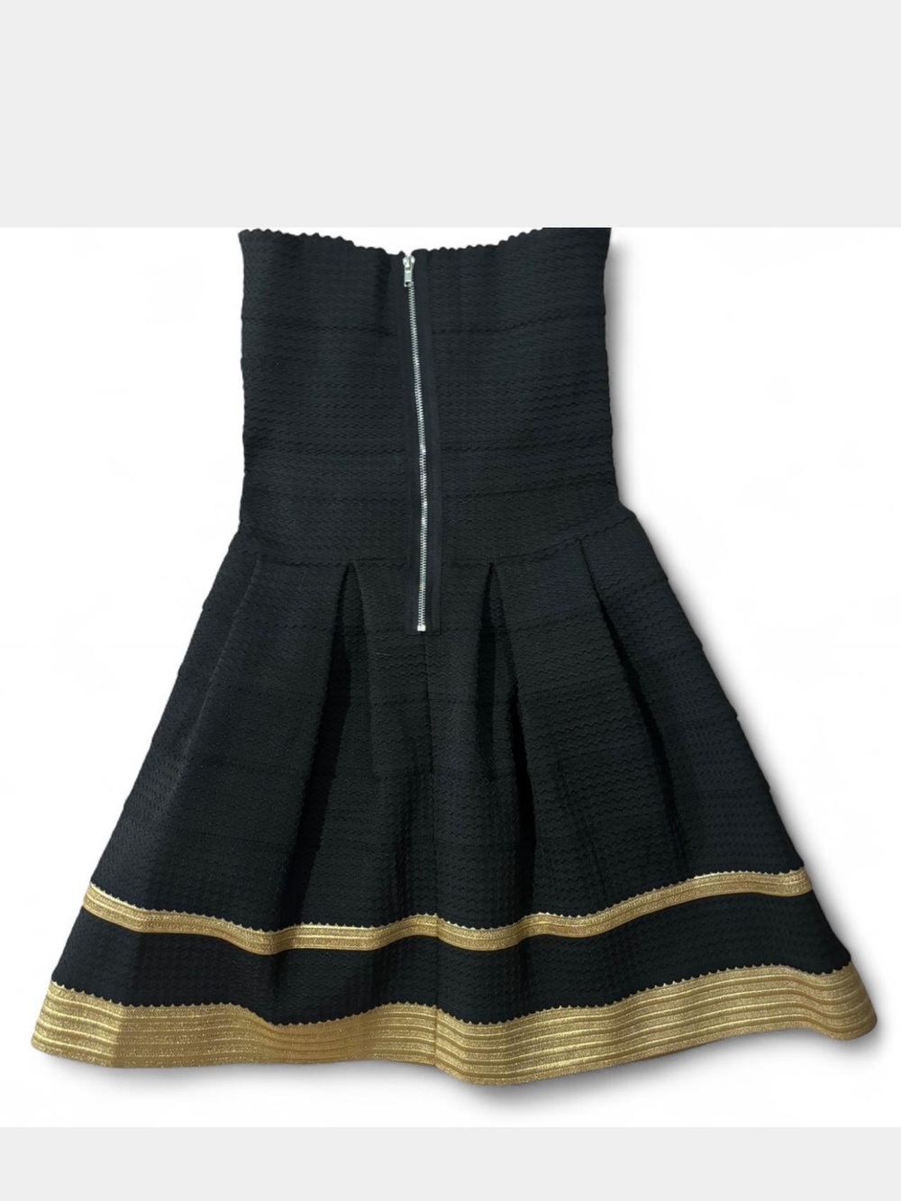Alythea Black & Gold Strapless Fit & Flare Cocktail Dress Sz S/M - Picture 3 of 7